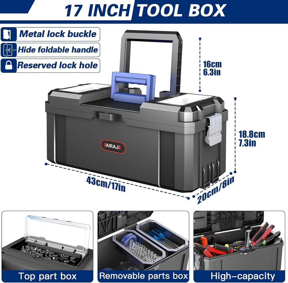Stackable Toolbox with Detachable Parts Box Organizer 3-In-1 Rolling Tool Box