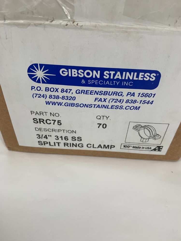 Gibson Stainless & Specialty SRC75 3/4" 316 SS Split Ring Clamp QTY. 1