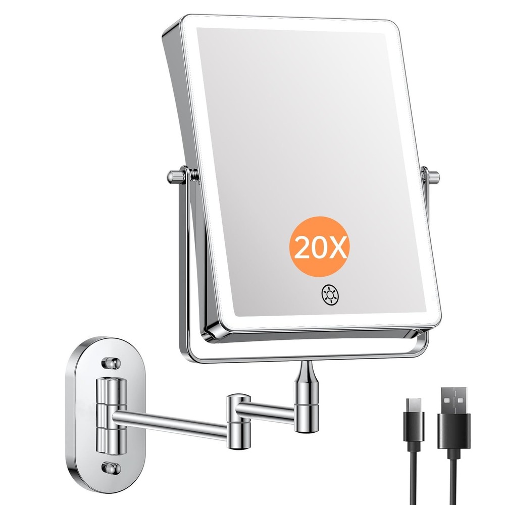 FASCINATE 5000mAh Rechargeable Wall Mounted Makeup Mirror, 8.7" Double Sided ...