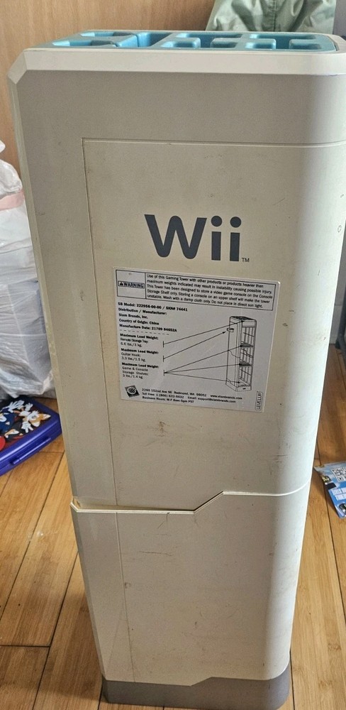 Wii Console Tower Rack Shelf Holder W Game & Controller Storage White Gray Blue