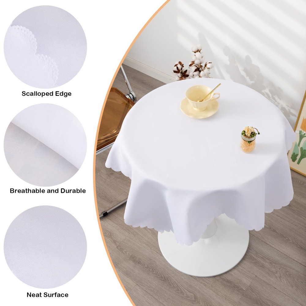 Small Square White Tablecloth 36 x 36 Inch Polyester Fabric Washable Table Co...