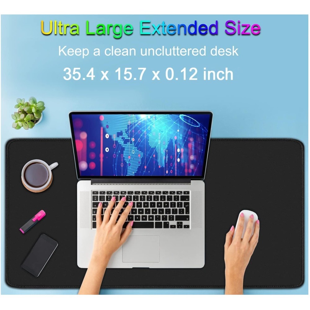 Non-Slip Extended Mouse Pad, Waterproof Keyboard Mat - Black