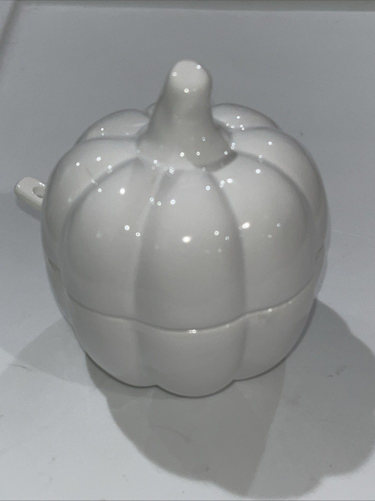 Ceramic Pumpkin Sugar,Condiment Bowl,Lid & Spoon,White-Fall Halloween Decor 3.5”