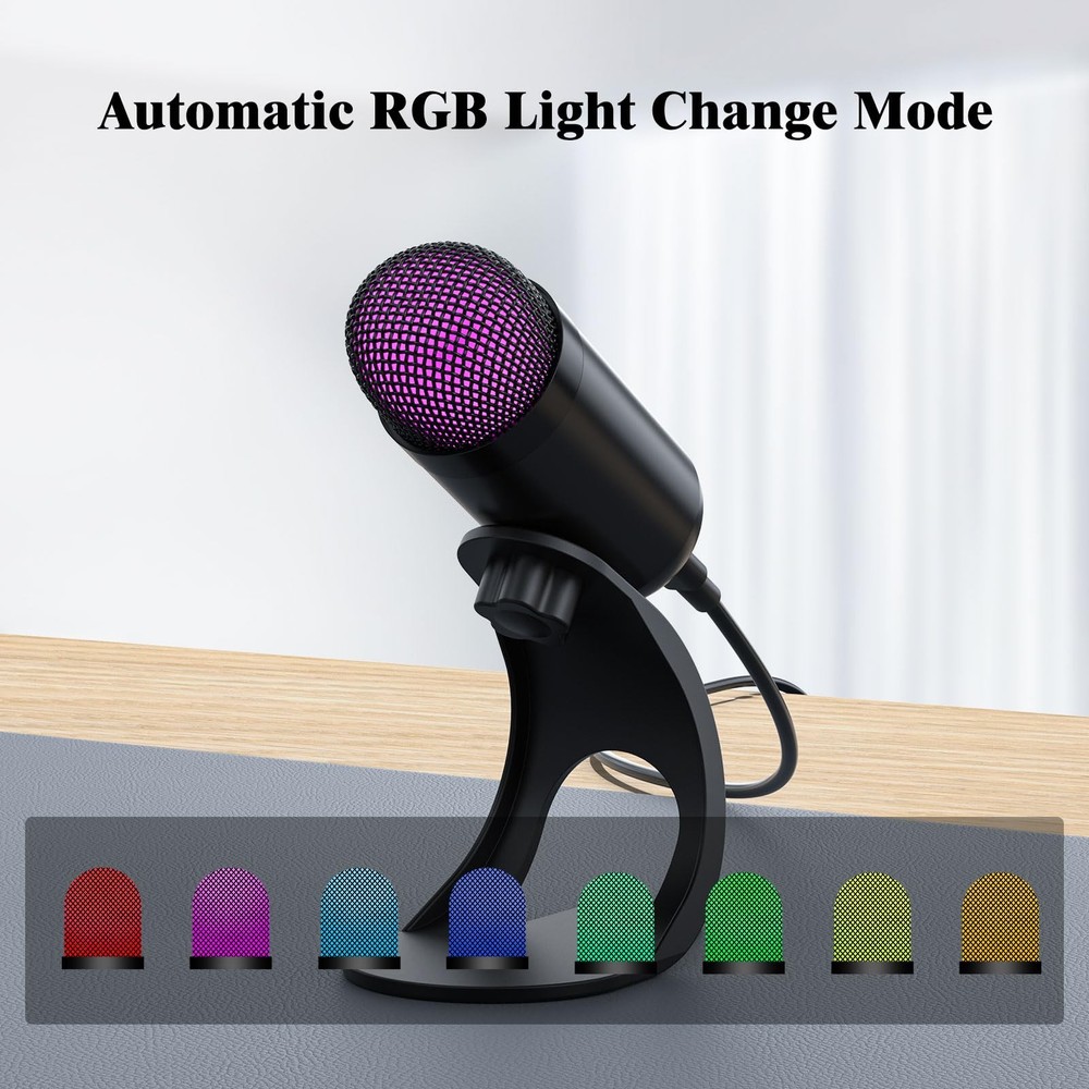 USB Computer Microphone, Podcast Mic Desktop with Mute Button for Recording S...