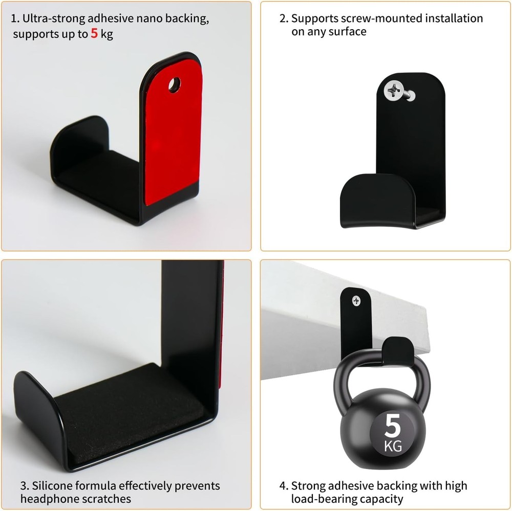 2 PCS Headphone Stand, Adhesive Headphones Holder with Rubber Basic-2 pcs