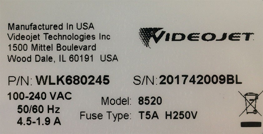 Videojet 8520 Wolke WLK680245 Controller & WLK680235 Printhead Barcode Printer
