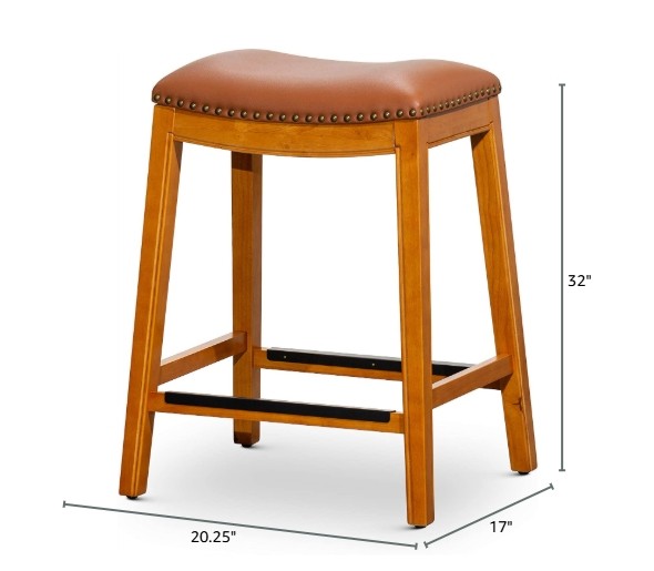 24" Counter Stool, Natural Finish, Saddle Leather Seat