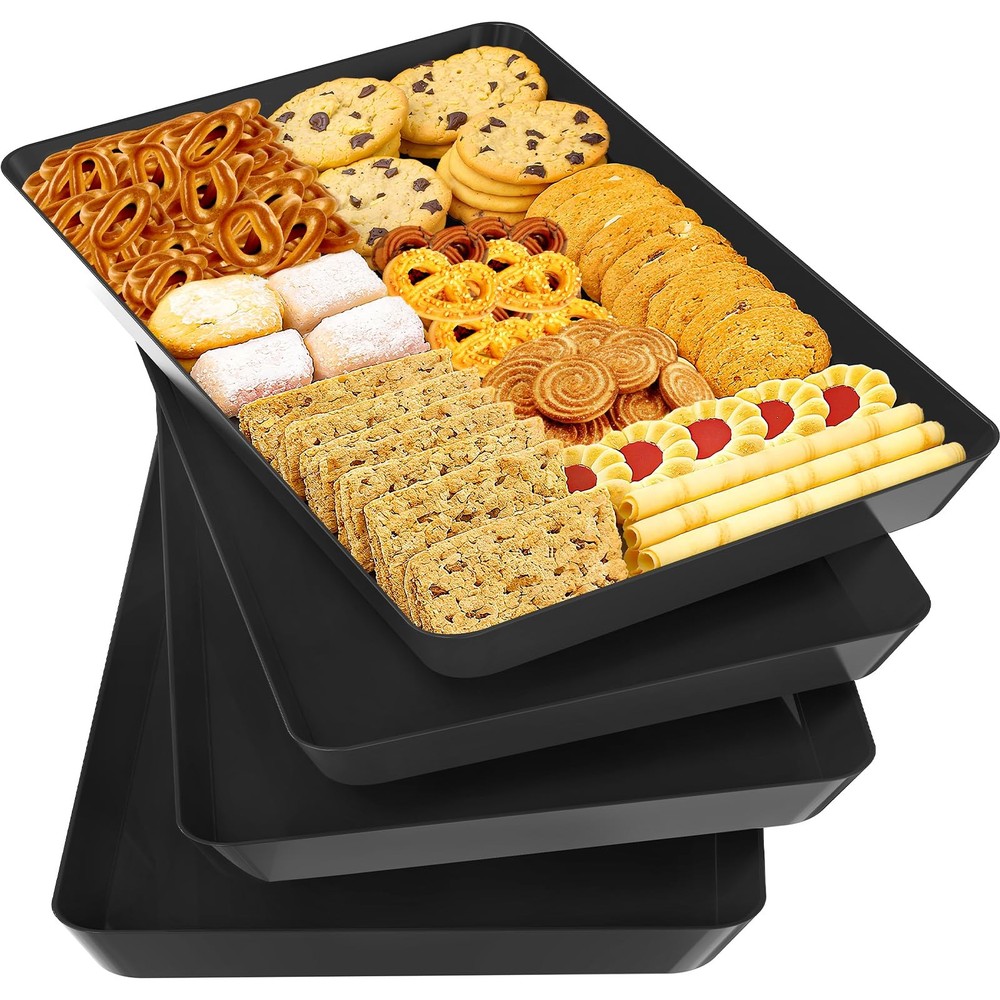 SpaceTrove 4-Pack Serving Tray Set, Reusable Plastic Serving Platter for Party S