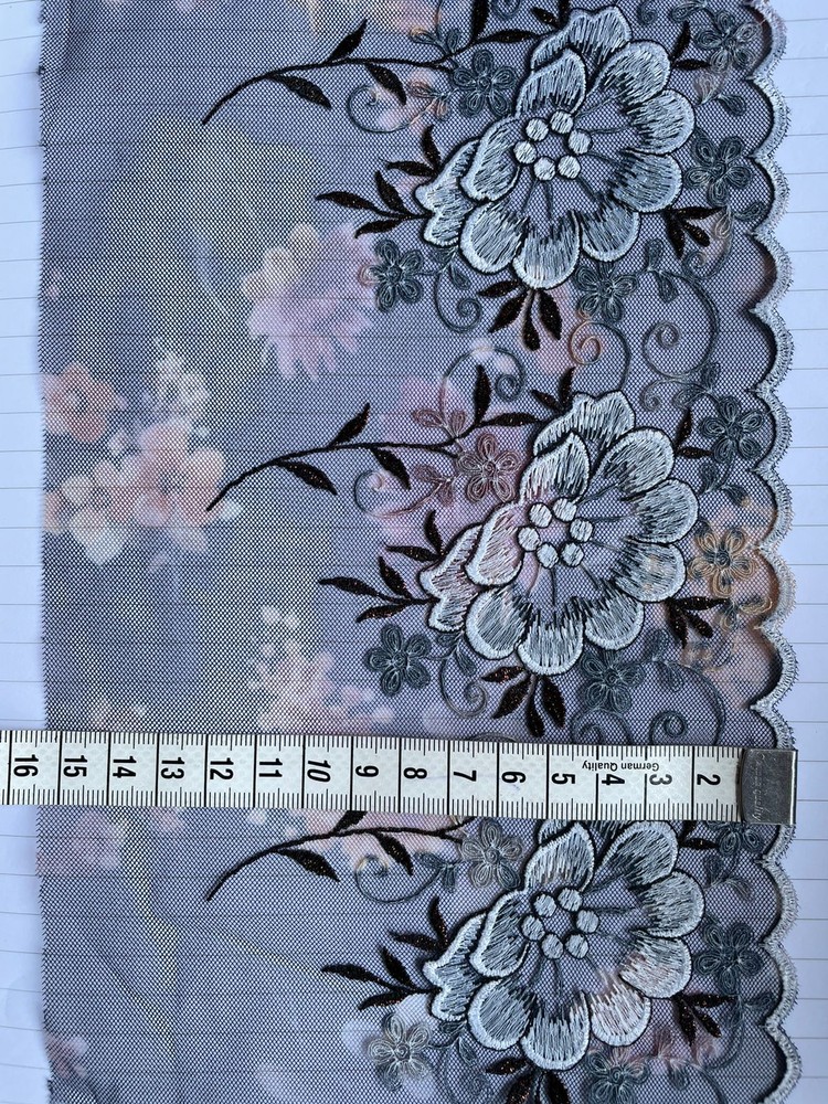 Embroidery Mesh Tip Flowers Designs Polyester Rayon Multi 6 1/8in