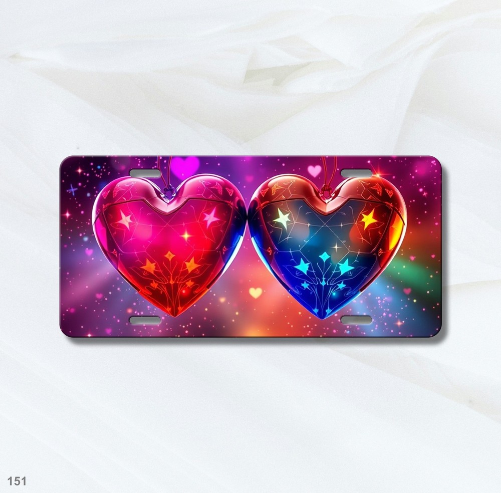 Premium Hearts License Plate Personalized Front Bumper Plate Unique Gift