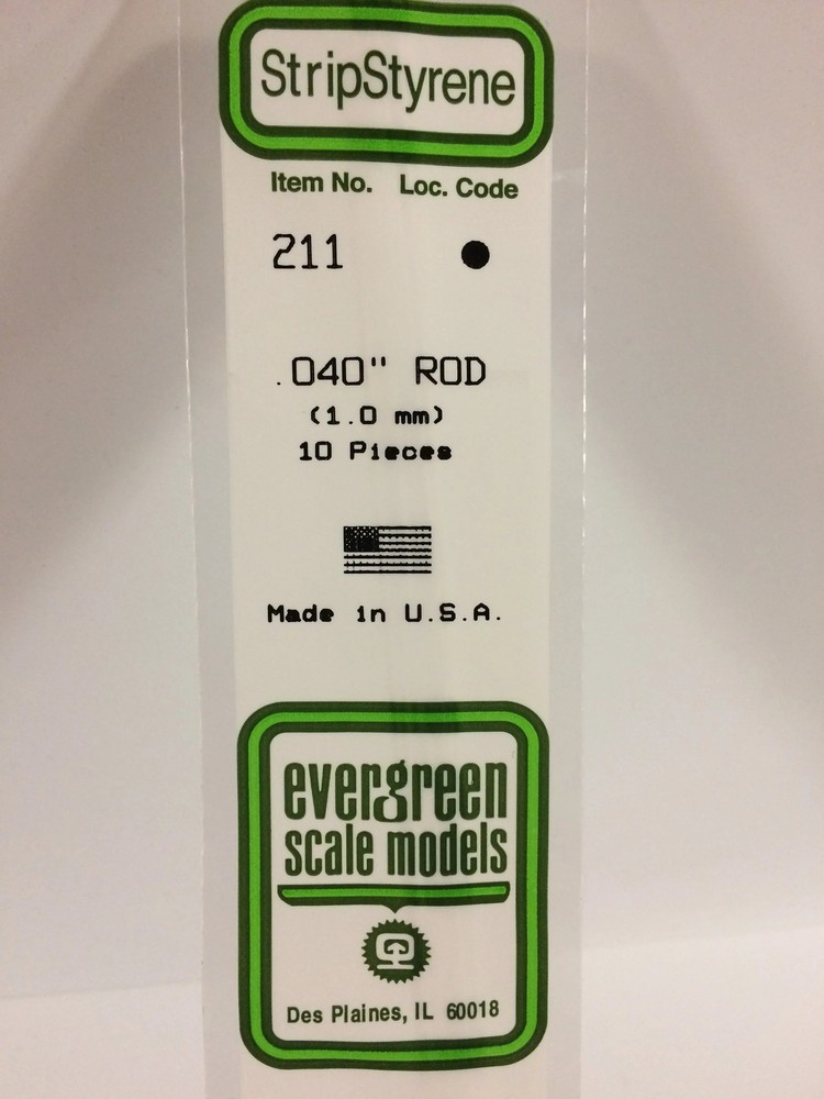 Evergreen Scale Models 211 Round Styrene Rod .040" (10 Pack)