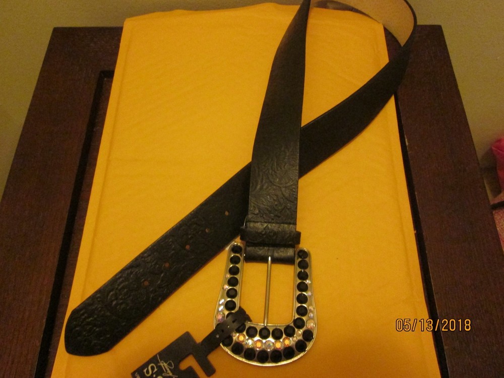 ABS Medium/Large Black Belt with Bling Buckle New