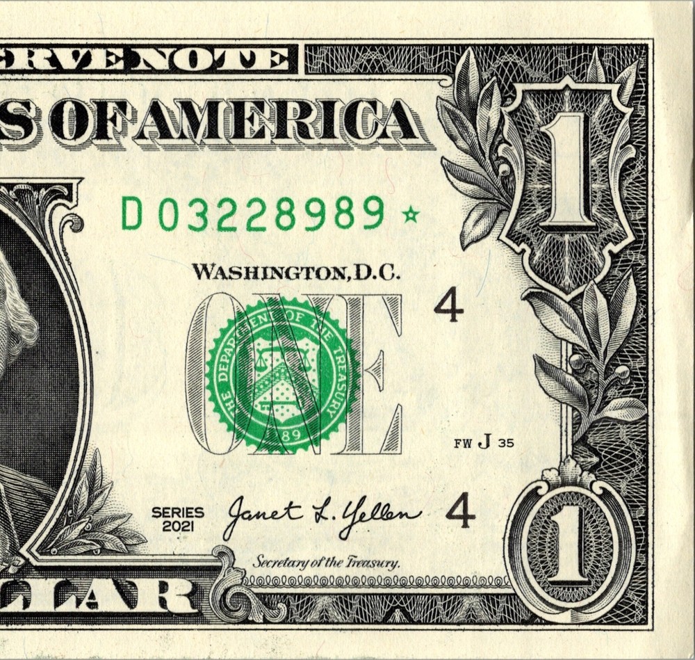 2021 D Star note One Dollar Bill D03228989* 500k Run