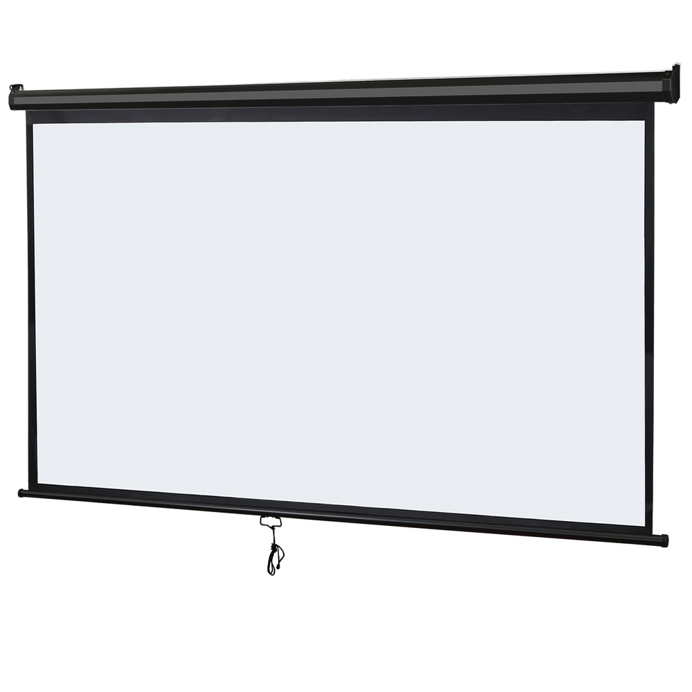 80 inch Projector Screen Pull Down Auto-Locking Retractable Indoor Movie Screen