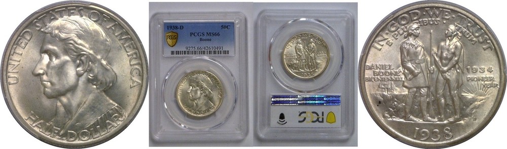 1938-D Boone Commemorative Half Dollar   PCGS MS-66