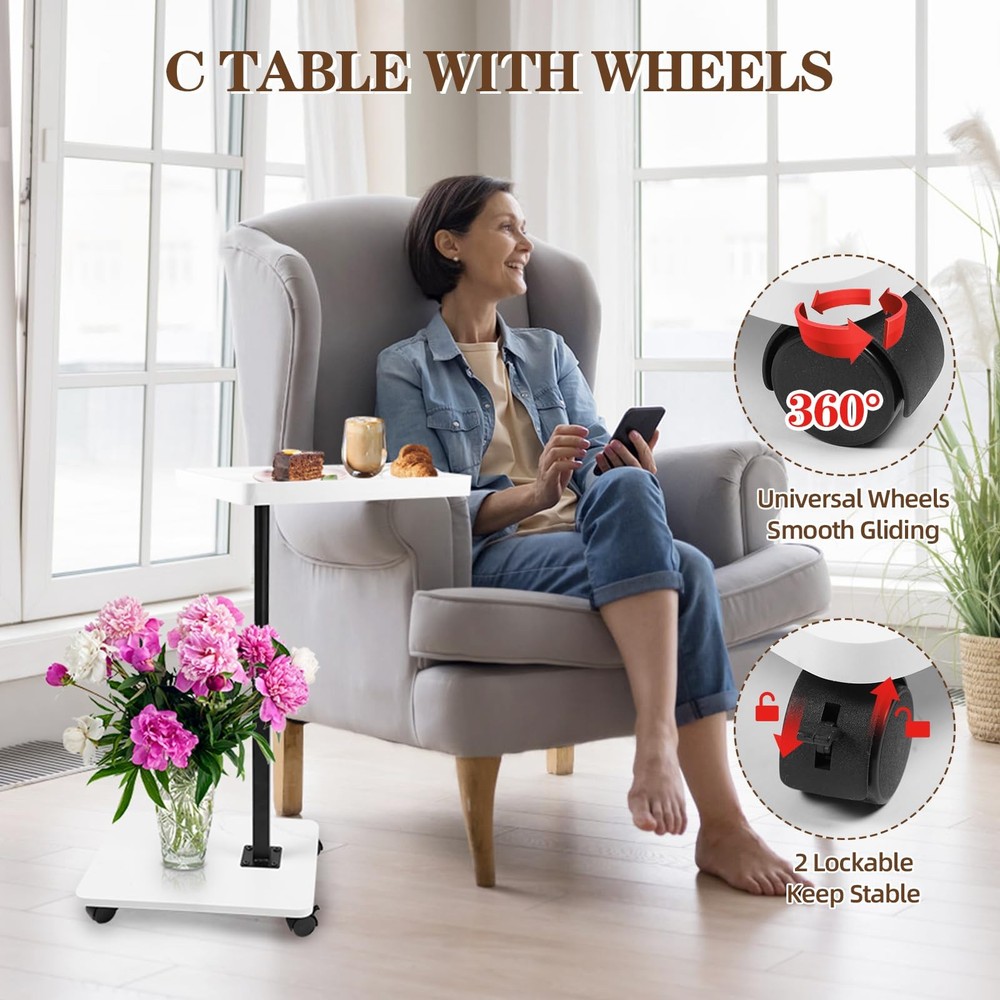 C Table Side Table End Table Adjustable Height，C Shaped End for Couch，Snack T...