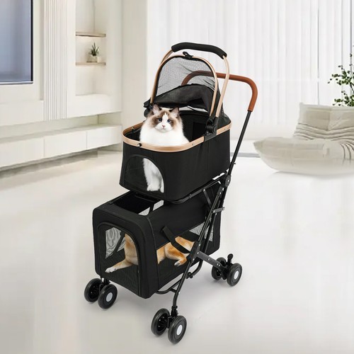 2-Tiers Foldable Small & Medium Dogs Stroller Pet Stroller Dog & Cat Stroller