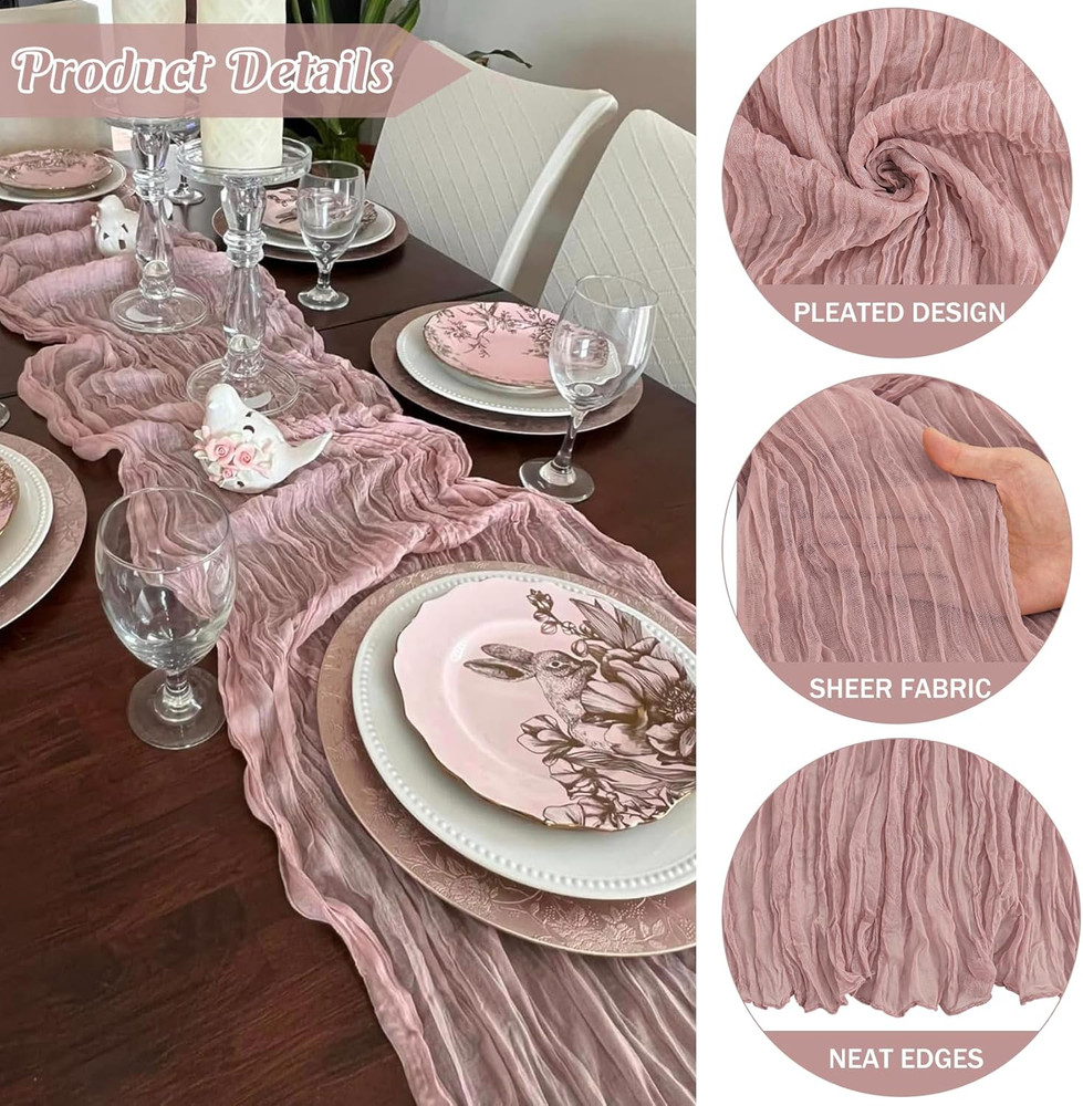 Dusty Pink 10FT Cheesecloth Table Runner Boho Gauze Fabric Table Runner Rustic S
