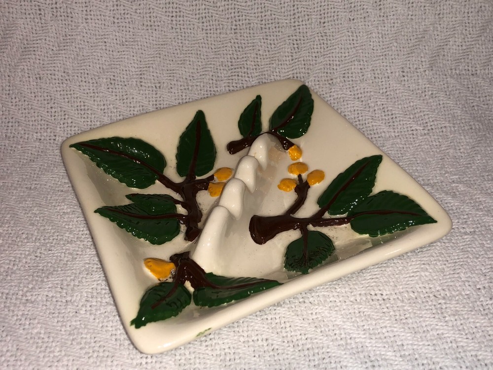 6" X 6" CERAMIC HAND PAINTED COLORFUL "Lemon Tree Branches" Square ASHTRAY