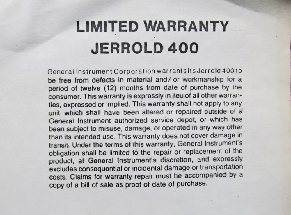 General Instruments, Jerrold 400, Model DRX-3 CATV Cable Converter Box