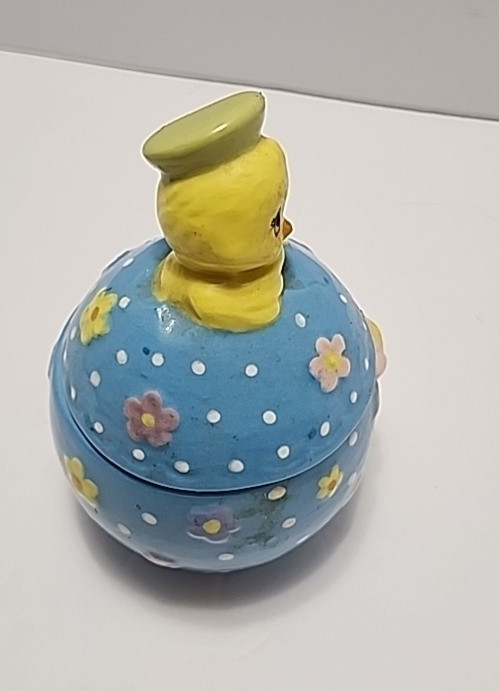 Ceramic Easter Egg Trinket Box Decor With Baby Chicks And Spring Flowers