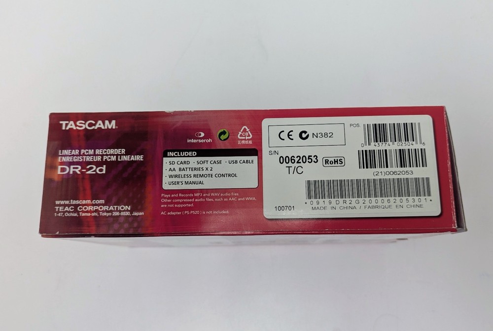 Tascam DR-2D Linear PCM Recorder - NEW Open Box