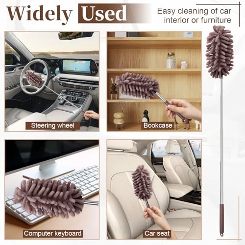 2 PCS Car Interior Duster with Extension Pole, Microfiber Car Dusters Brown