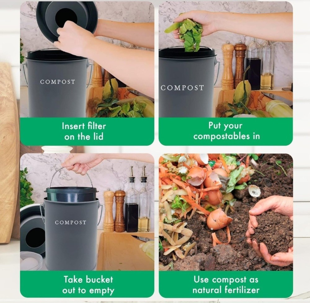 GdTimes Indoor Compost Bin Kitchen Odorless With Lid Grey