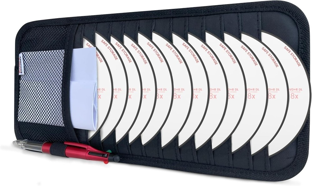 Universal Car CD Organizer for Visors with Multiple Storage Pockets Black