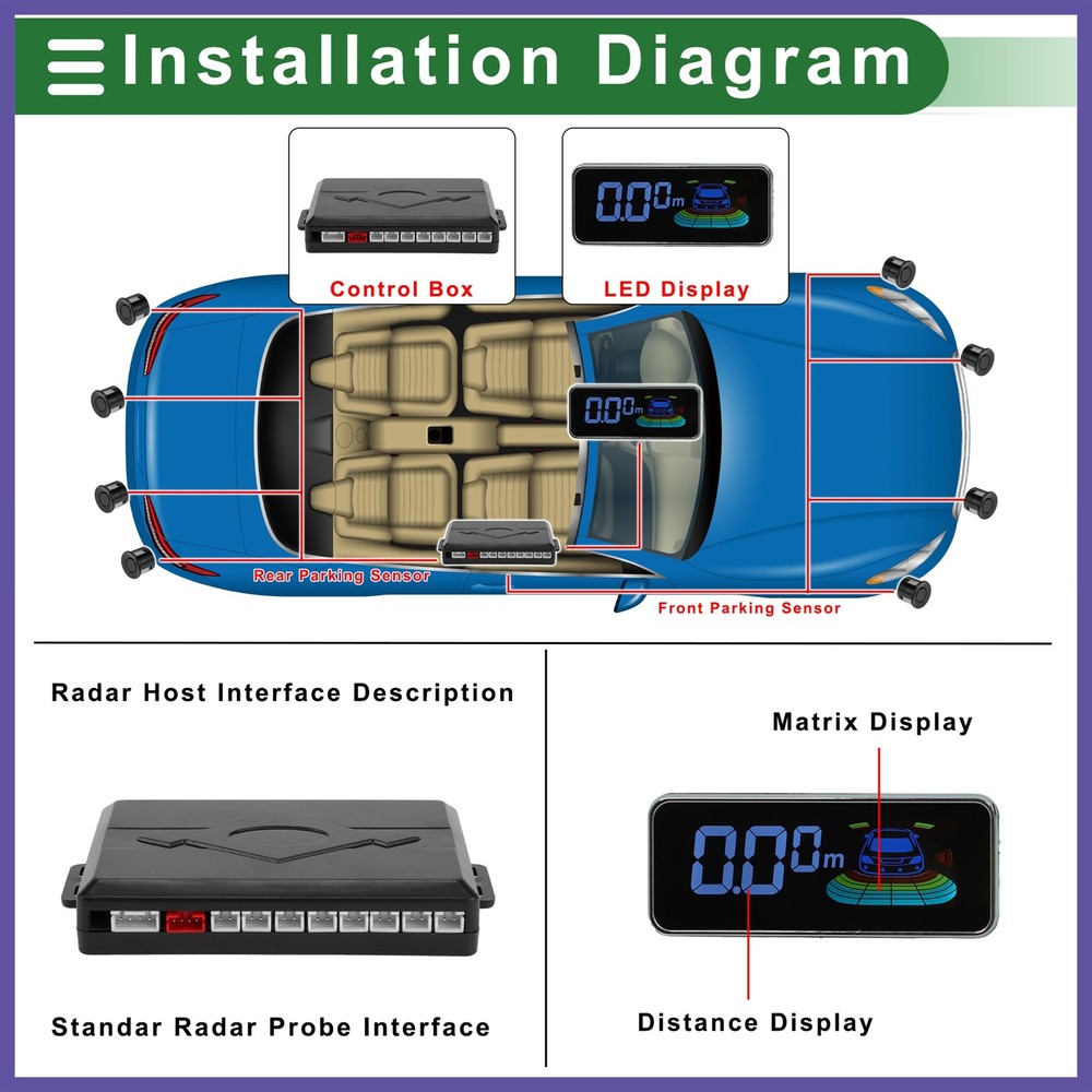 Car Auto Vehicle Reverse Backup Radar System Front 8Pcs