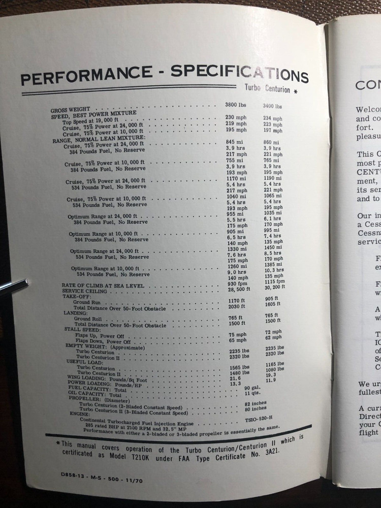 Cessna Owners Manual Turbo Centurion 1971