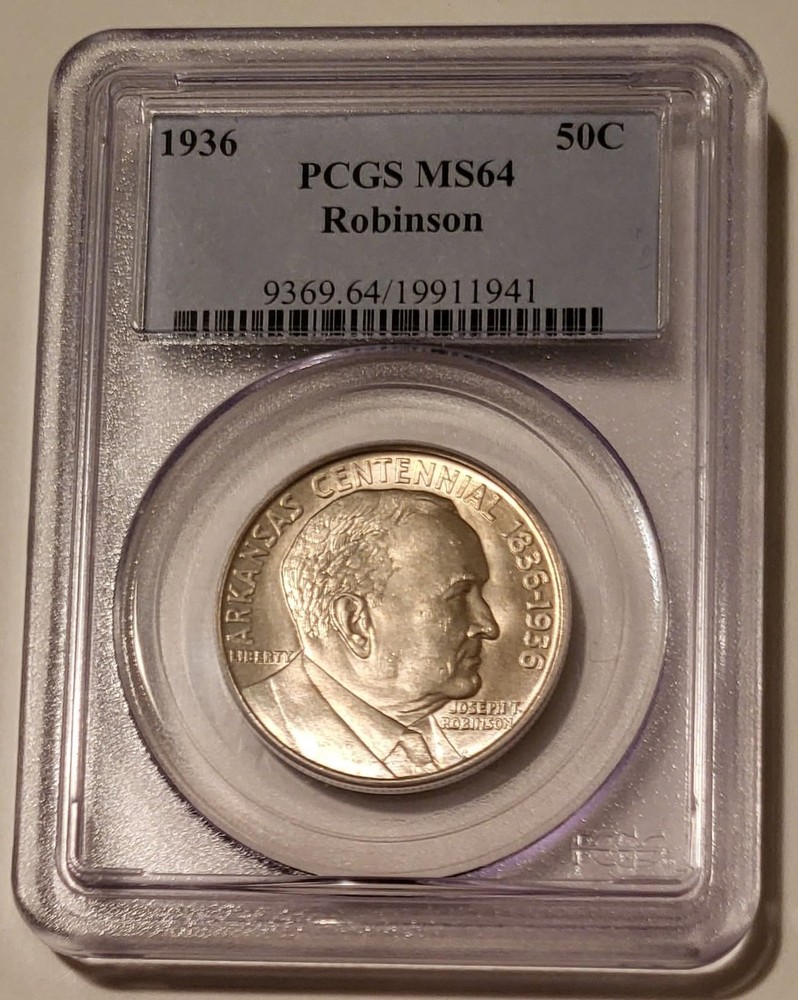 1936 Robinson Commemorative Silver Half Dollar MS64 PCGS