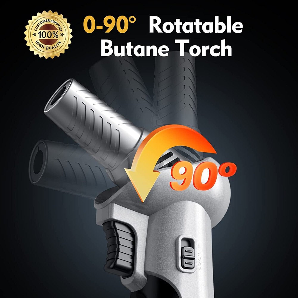 Refillable Kitchen Torch Lighter Blow Torch Safety Lock Rotating Angles Flame