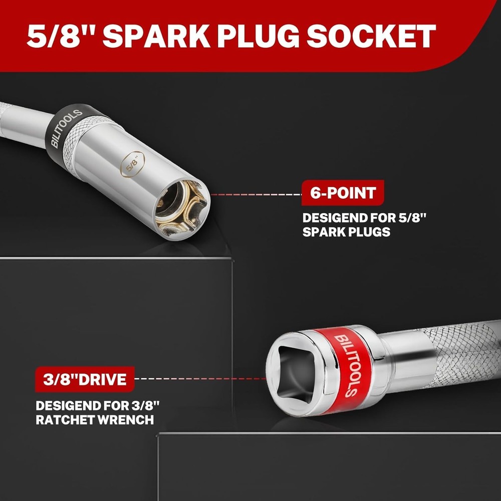 Lightweight 5/8-Inch Thin Wall Magnetic Spark Plug Socket - 6