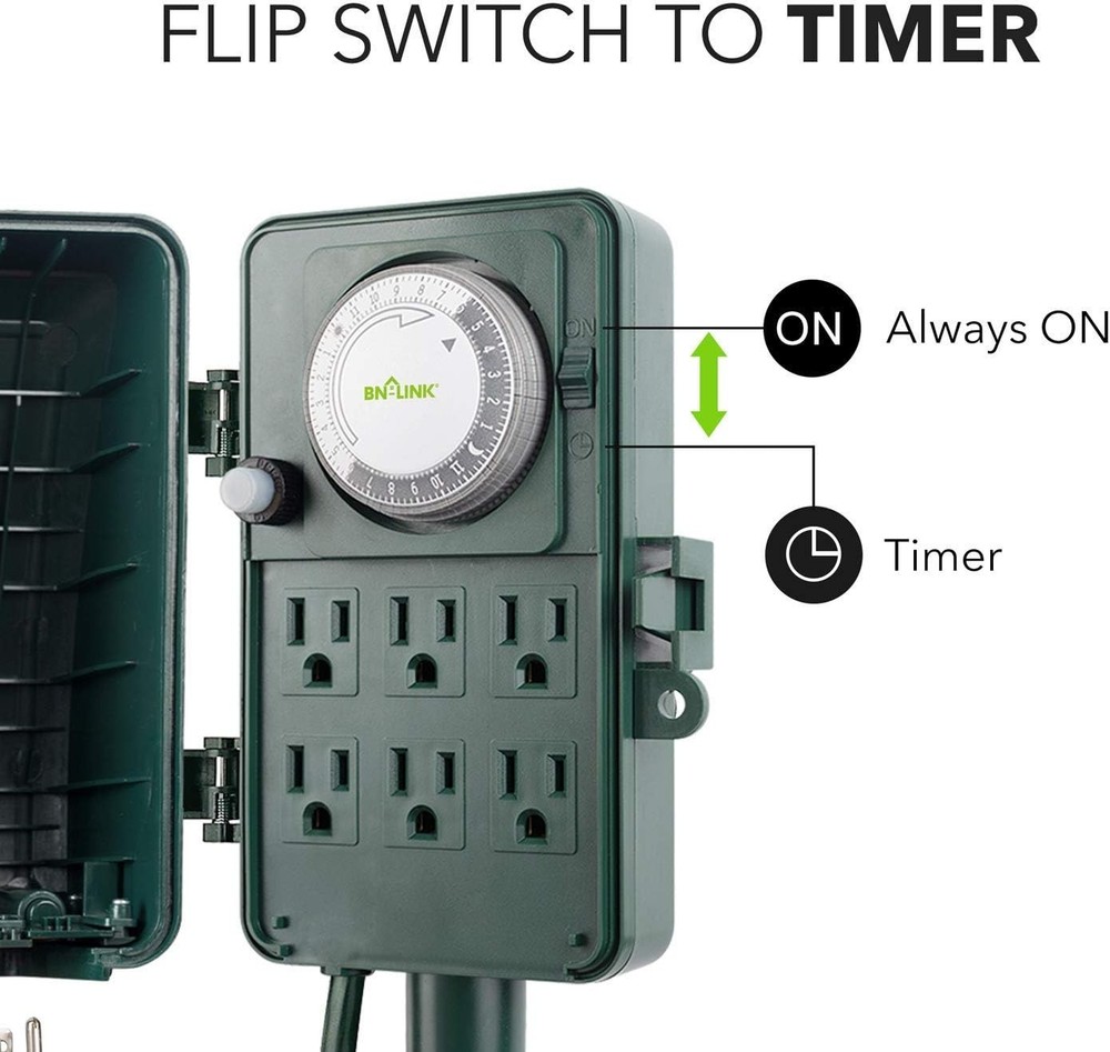 BN-LINK 24 Hour Mechanical Outdoor Multi Socket Timer - Black/Green