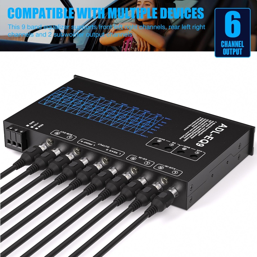 Facmogu 9-Band Car Audio Equalizer, Graphic Equalizer EQ W/Front,