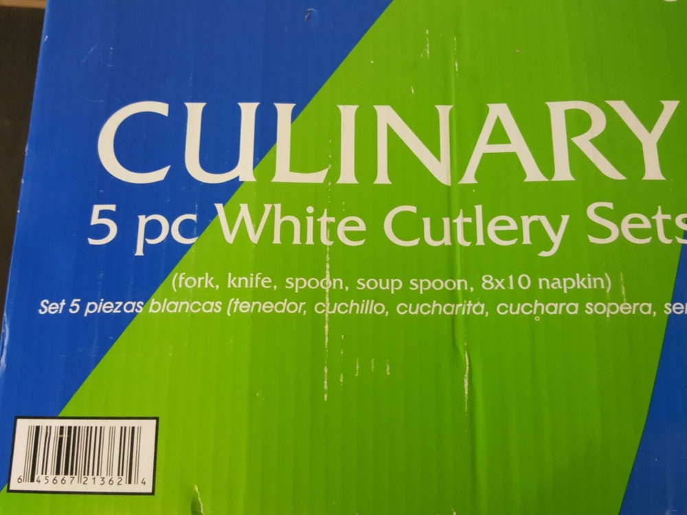 Culinary 5 piece White Cutlery Sets medium weight total 250 sets individually w