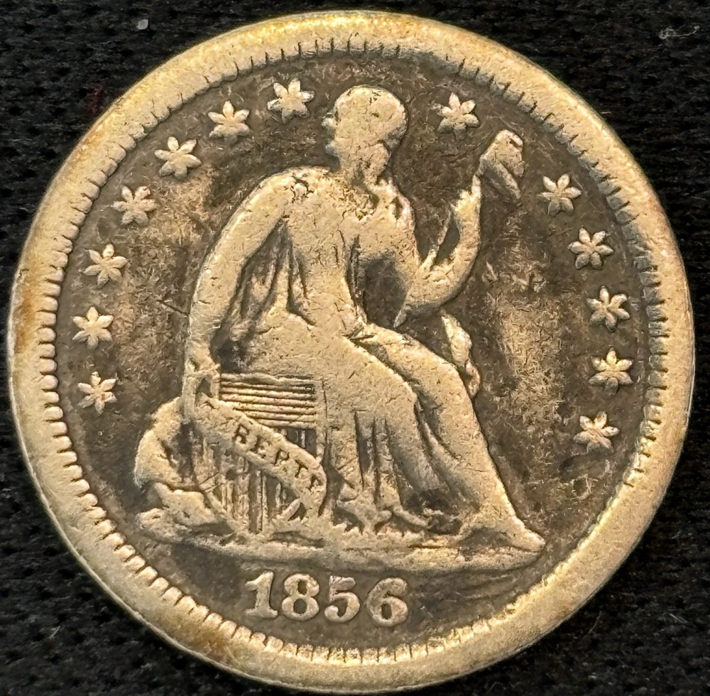 1856-O Seated Liberty Half Dime SILVER - FINE - Strong Shield