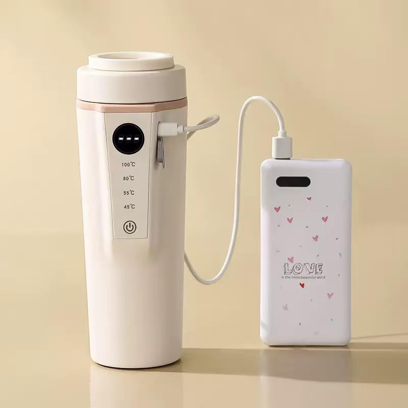 HAIDEFANG B0G5NDLQL7 Portable Car Electric Kettle 500ml 12V USB 4-Temp LCD White