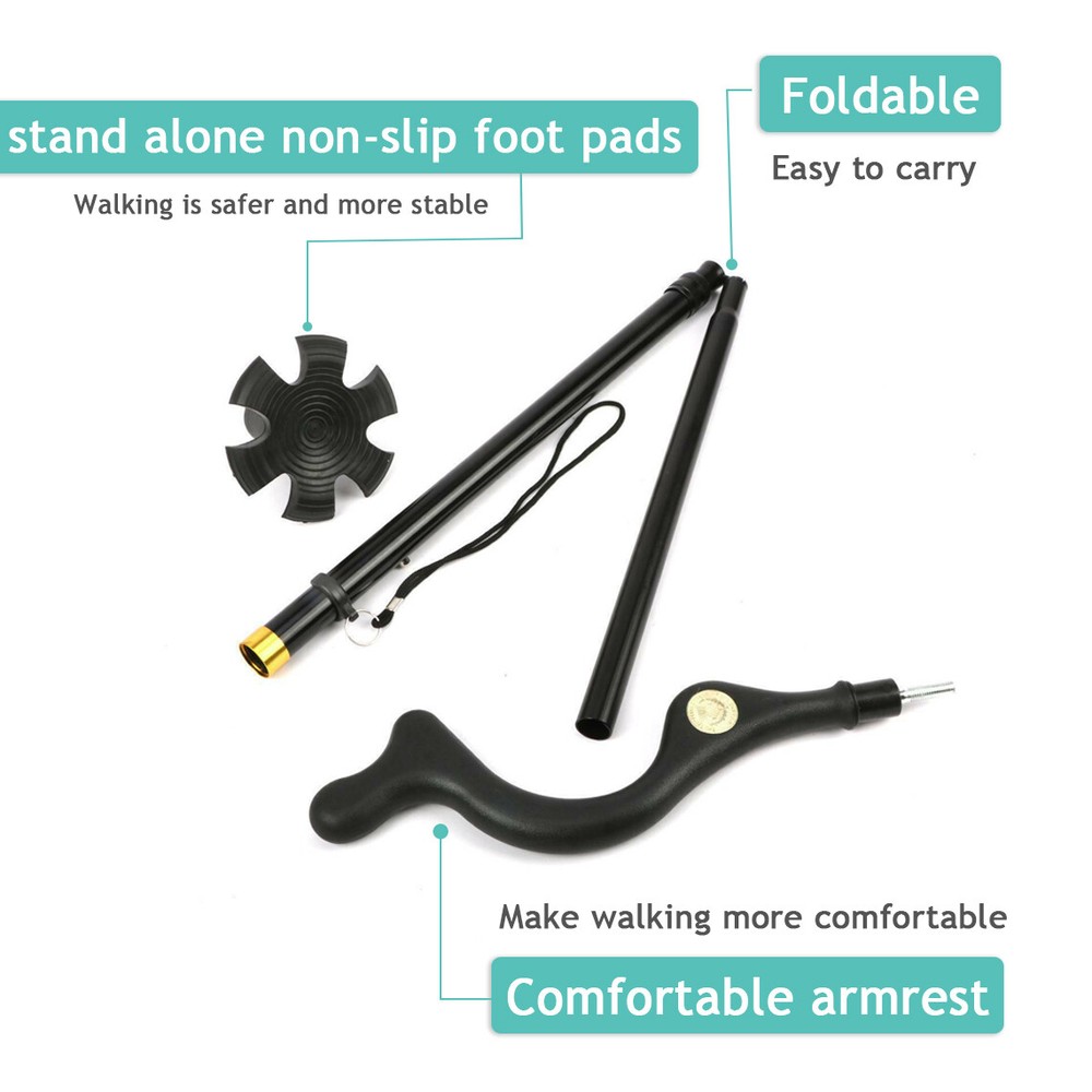 Straight Posture Cane Adjustable Height Walking Stick Folding Walking Cane US