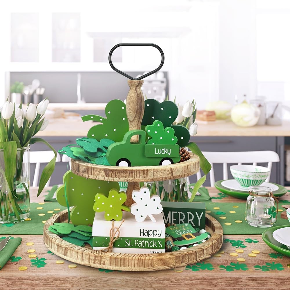 AKEROCK St Patricks Day Decorations, St Patricks Day Decor - Wooden Book Stack &