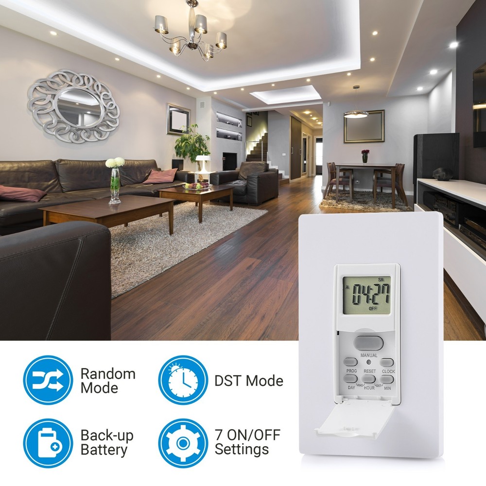 Digital Timer Switch for Lights In-Wall, 7-Day Schedule, Requires Neutral Wire