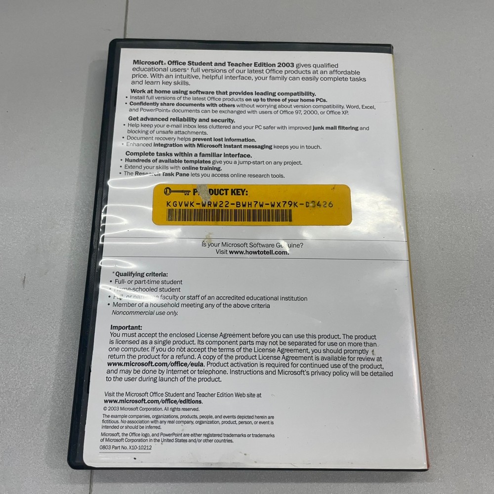 Microsoft Office 2003 Student and Teacher Edition w/ Key – Preowned