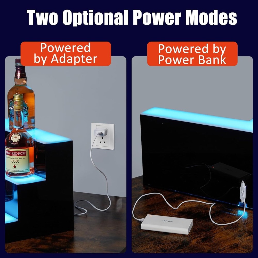 3 Layers Acrylic LED Lighted Bar Shelf Display Wine Racks 20'' With App Control