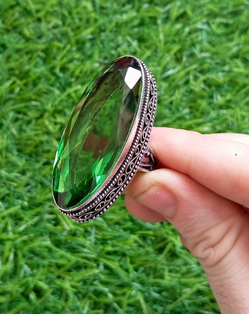 Peridot Ring 925 Sterling Silver Ring Big Oval Gemstone Ring Women's Ring.