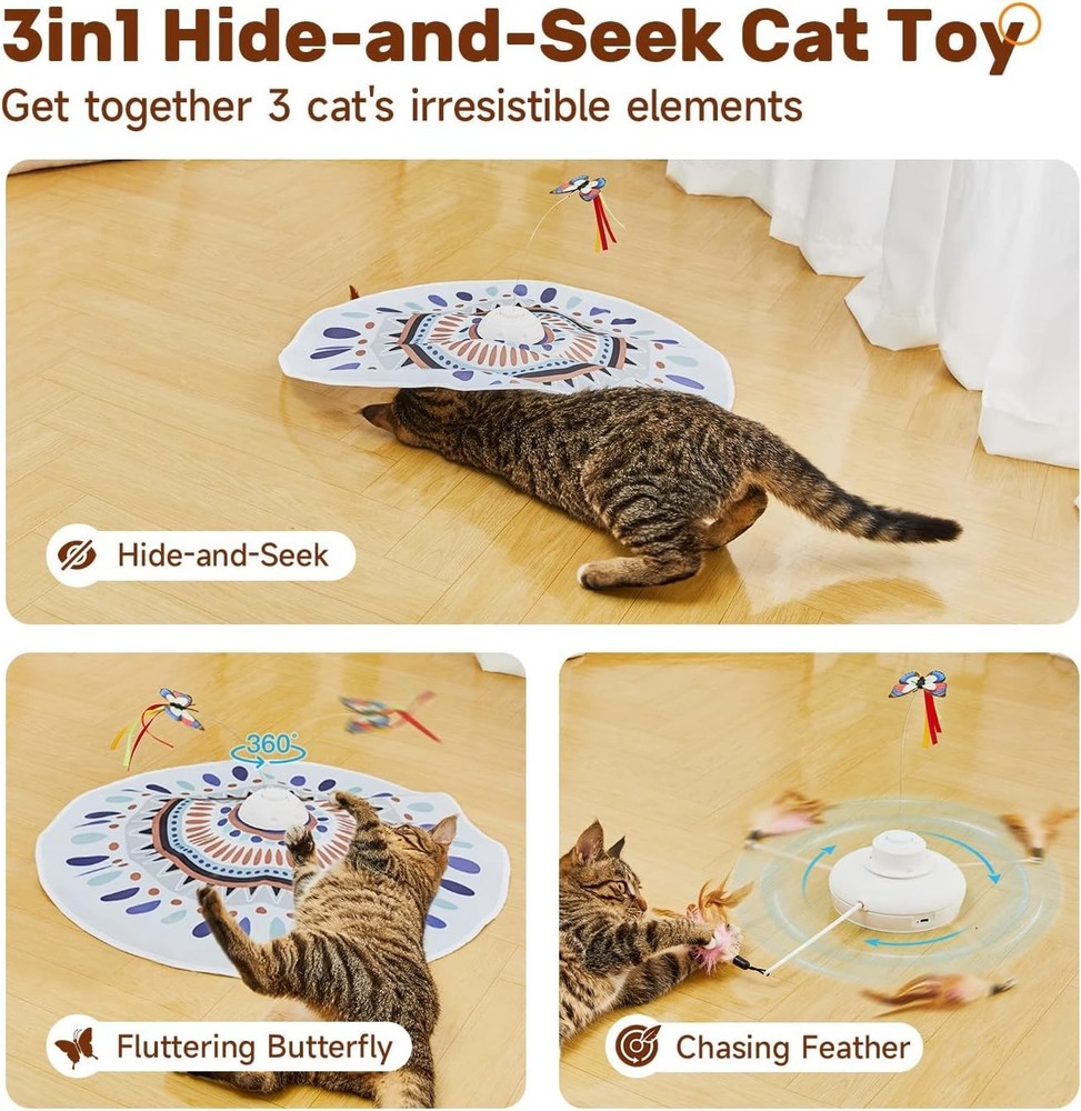 Interactive Automatic Cat Toy with Chasing Feather & Butterfly for All Breeds