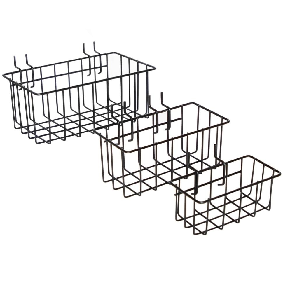 3 Pack Black Heavy Duty Peg Board Hook Baskets Wire Organizer for 1/4in Board