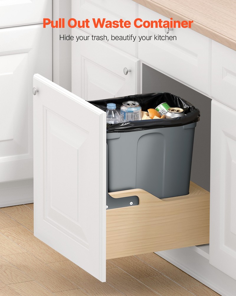 VEVOR 35QT Pullout Waste Container Under Cabinet Kitchen Bin Trash Can Soft