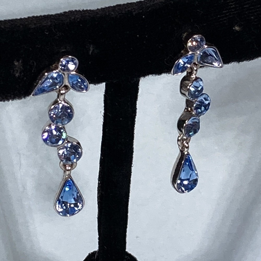 Silvertone Light Blue Faceted Crystal Drop Post Pierced Earrings