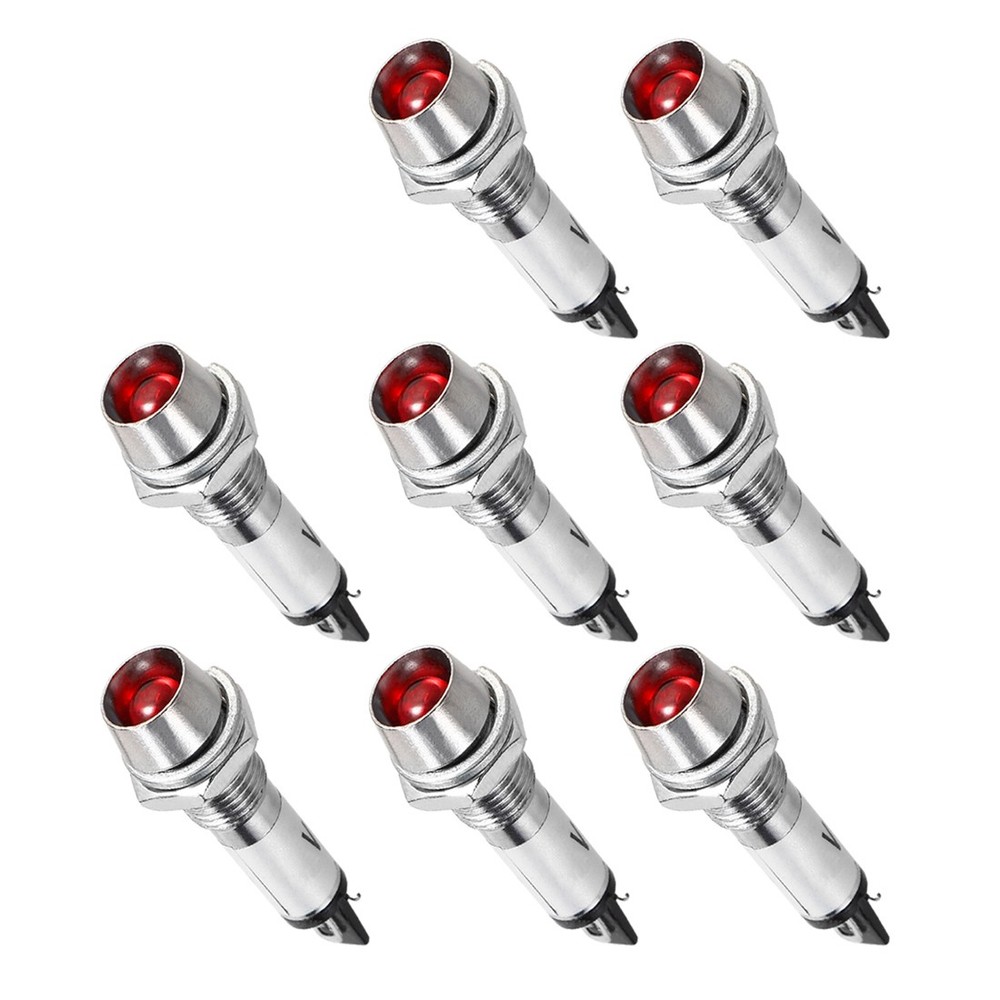 8pack Indicator Light DC 24V Red Metal Shell Panel Mount 5/16" 8mm